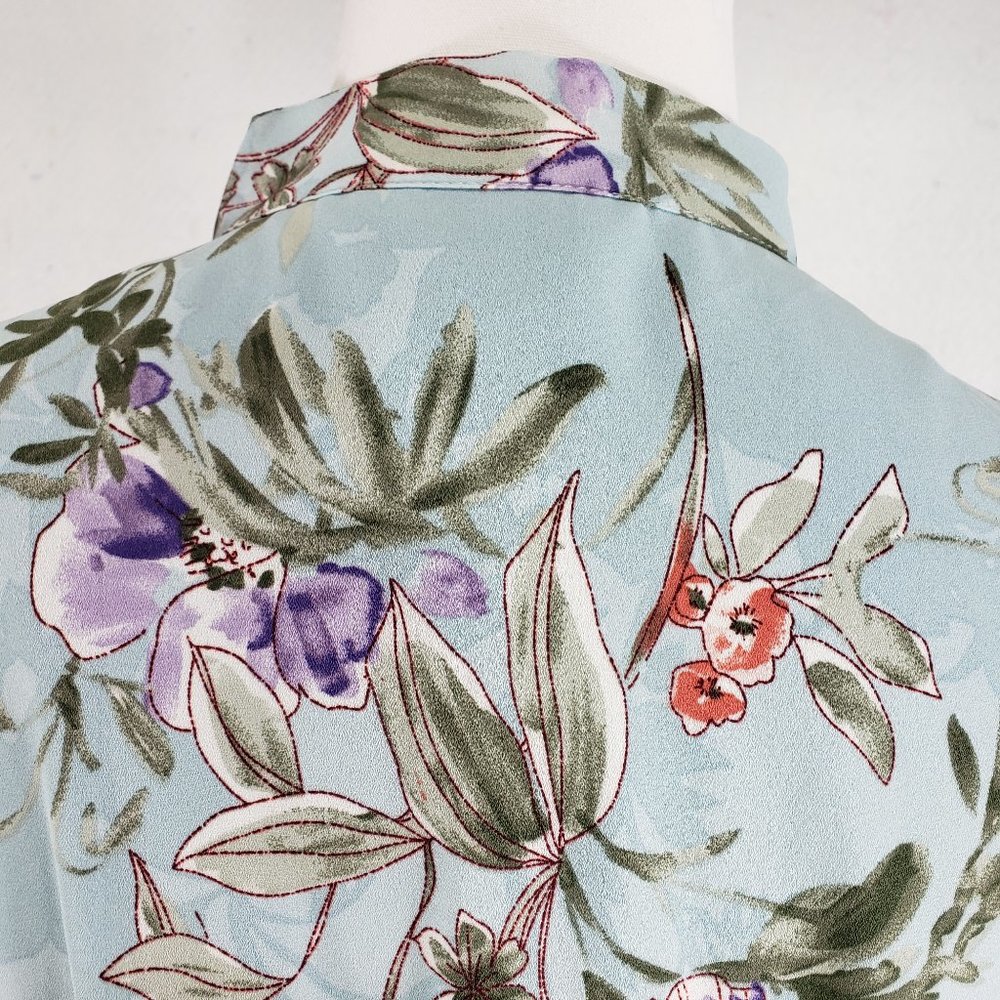 Nanette Lepore Aqua Floral LS Tie Neck Aqua Tiered Dress, 8 - Picture 5 of 12